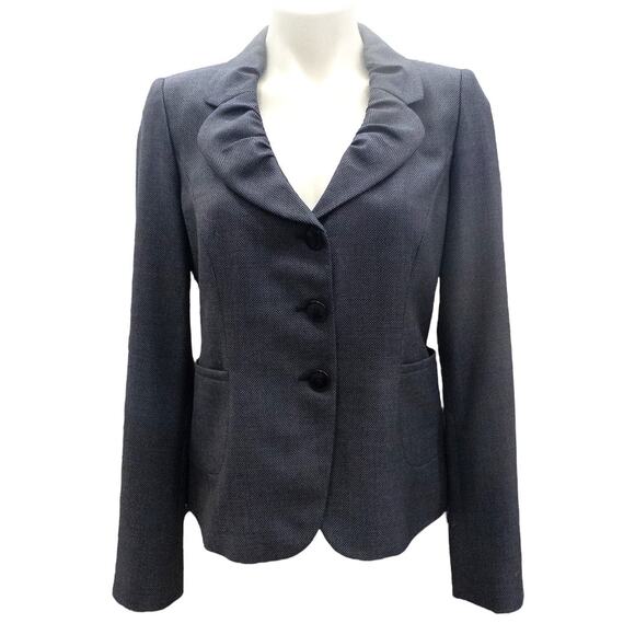 Armani Collezioni Women's Blue Ruffle Blazer Jacket Silk Wool  8 - Picture 1 of 5